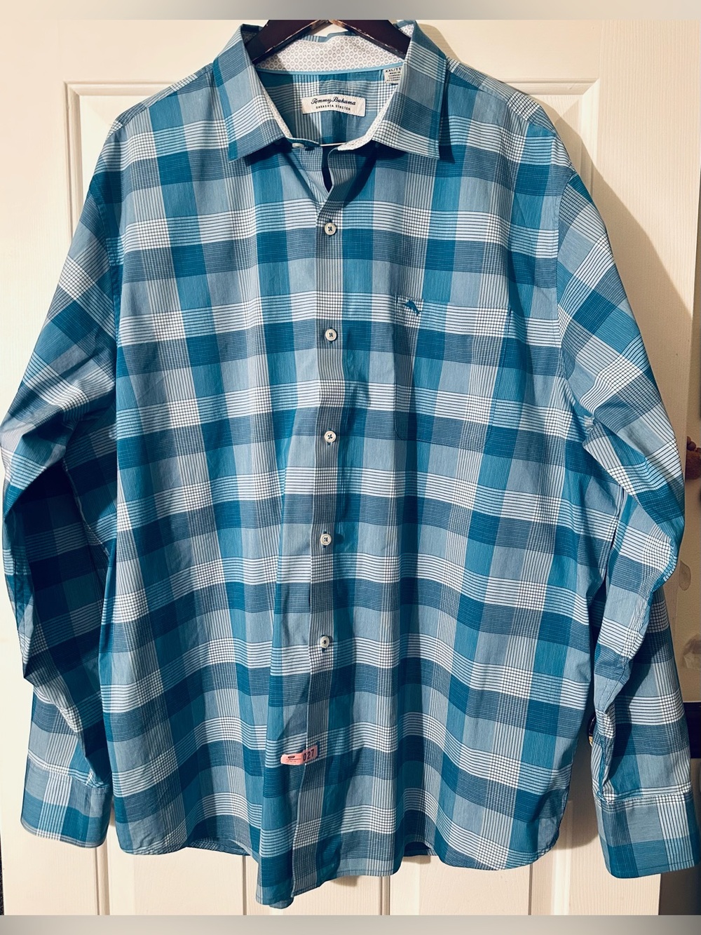 TOMMY BAHAMA XXL Coastal Preppy COOLMAX® Sarasota Stretch Blue Plaid L/S Button